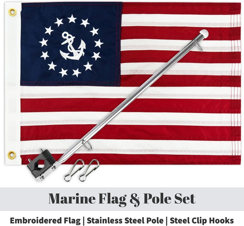 WATSY Boat Flag Pole Kit – 12x18 Nautical Swell Flag + Stainless Pole & Clips | Marine-Grade, High Wind-Resistant, for Pontoon, Yacht, Deck Mount (Nautical 12x18 Inch) - Image 2